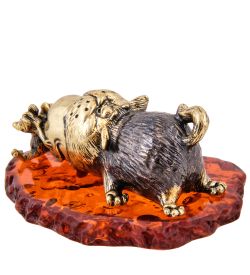 Народные промыслы AM-3624 Фигурка «Кот с Помощником» (латунь, янтарь)