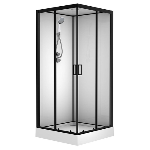 Душевая кабина Loranto NEO 90x90x(190+15) с низким поддоном 15см, прозрачное закаленное стекло 5 мм, задние стеклянные стенки белые, профиль черный-матовый (CS-22110)
