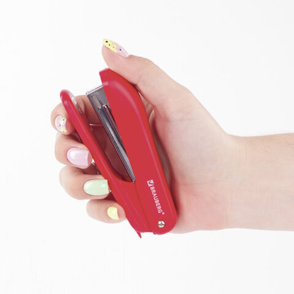 Степлер №10 BRAUBERG "SX-19", до 12 листов, с антистеплером, красный, 228589