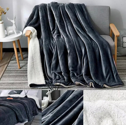 Плед двуспалка Серый с белым Барашка Велюр-Плюш 200х230