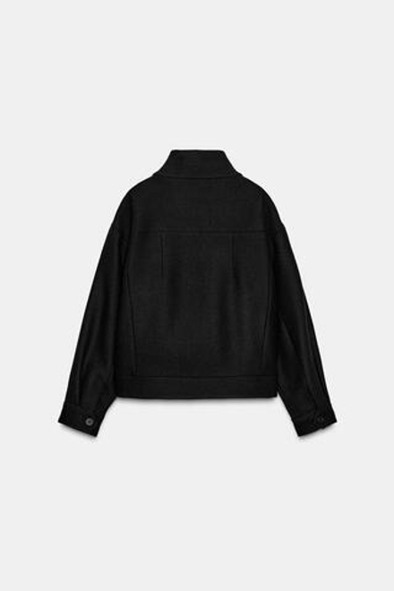ZARA КОРОТКОЕ ПАЛЬТО ИЗ СМЕСОВОЙ ШЕРСТИ С ВОРОТНИКОМ-СТОЙКОЙ, ЧЕРНЫЙ