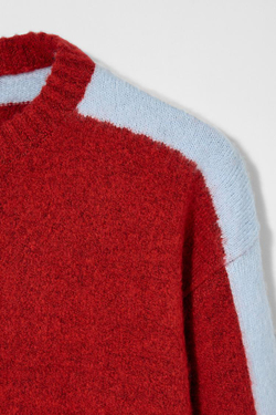 ZARA X BOBBY GILLESPIE СВИТЕР В СТИЛЕ КОЛОР-БЛОК, КРАСНЫЙ