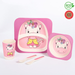 4591068 Набор бамбуковой посуды "Единорог", тарелка, миска, стакан, приборы, 5 предметов