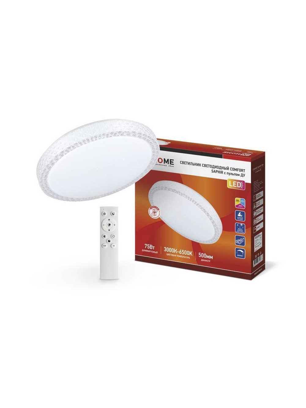 Светильник светодиодный COMFORT SAPHIR 75Вт 3000-6500К 6000лм 230В 500х100мм с пультом ДУ IN HOME 4690612035123