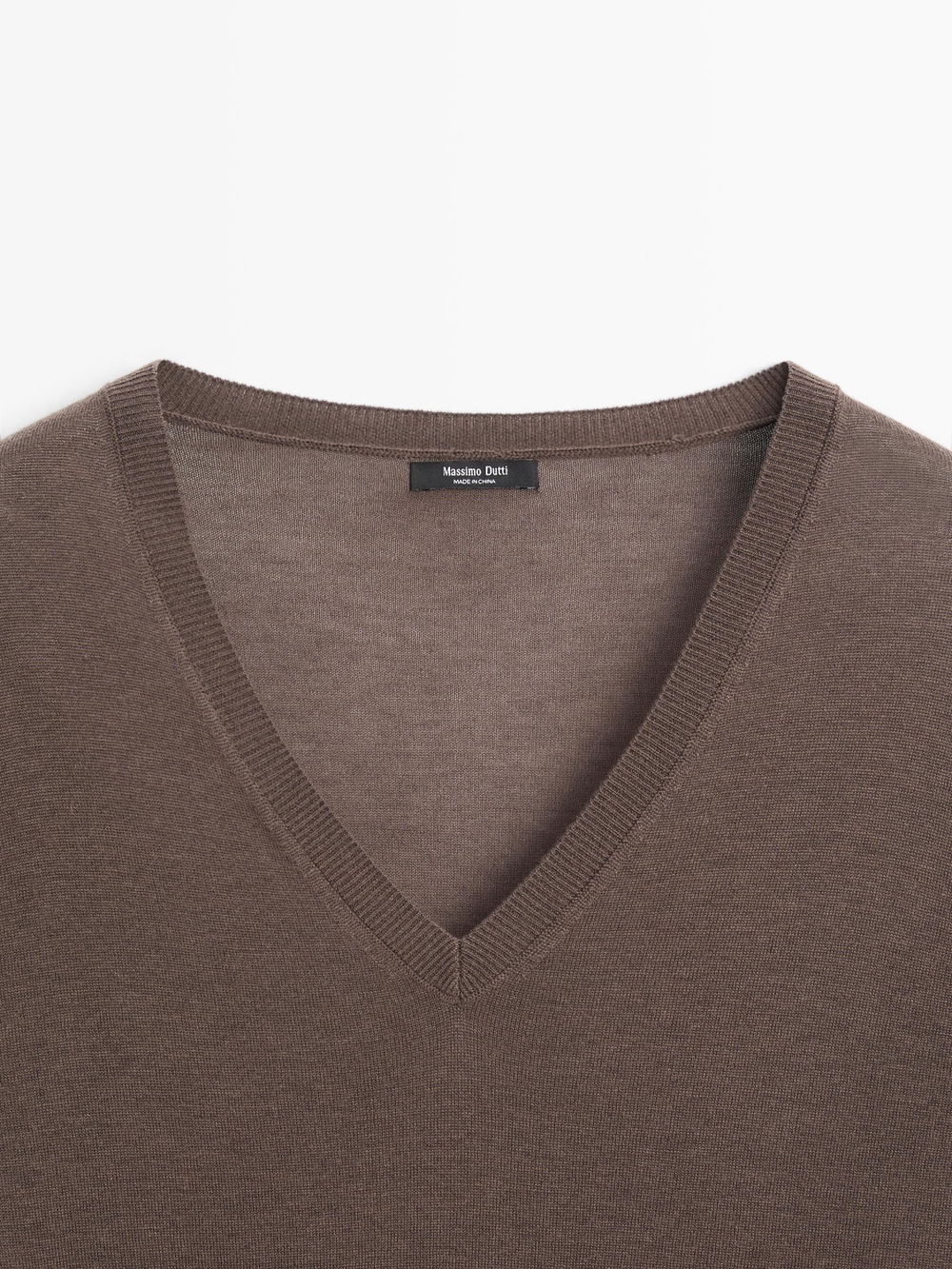 Massimo Dutti Вязаный свитер из смеси шелка и шерсти, коричневый