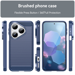 Чехол синего цвета на Huawei Pura 80, мягкий отклик кнопок, серия Carbon (с дизайном под карбон) от Caseport