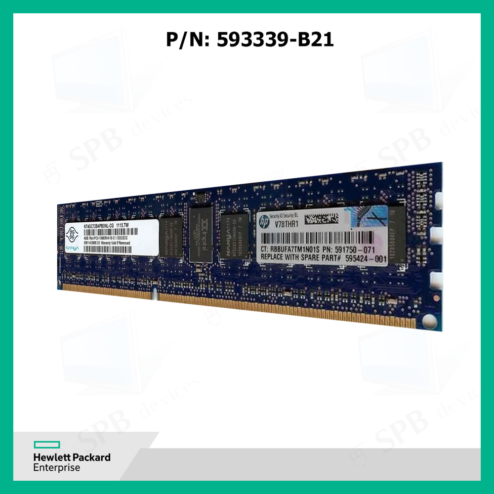 Модуль памяти HP 4Gb DDR3 Reg ECC HP Original PC3-10600R 595424-001 (591750-071) 593339-B21