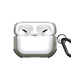 Усиленный прозрачный чехол с зелеными вставками от Dux Ducis для наушников AirPods Pro2, серия PECD Series Case, в комплекте с карабином