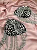 Эполет-брошь (съемный наплечник декоративный) черный со стразами и шипами  20х12 см