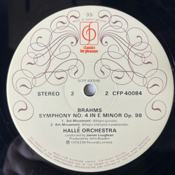 Винтажная виниловая пластинка LP Brahms Брамс, Halle Orchestra, James Loughran Симфония Symphony No.4 In E Minor (Англия 1974)