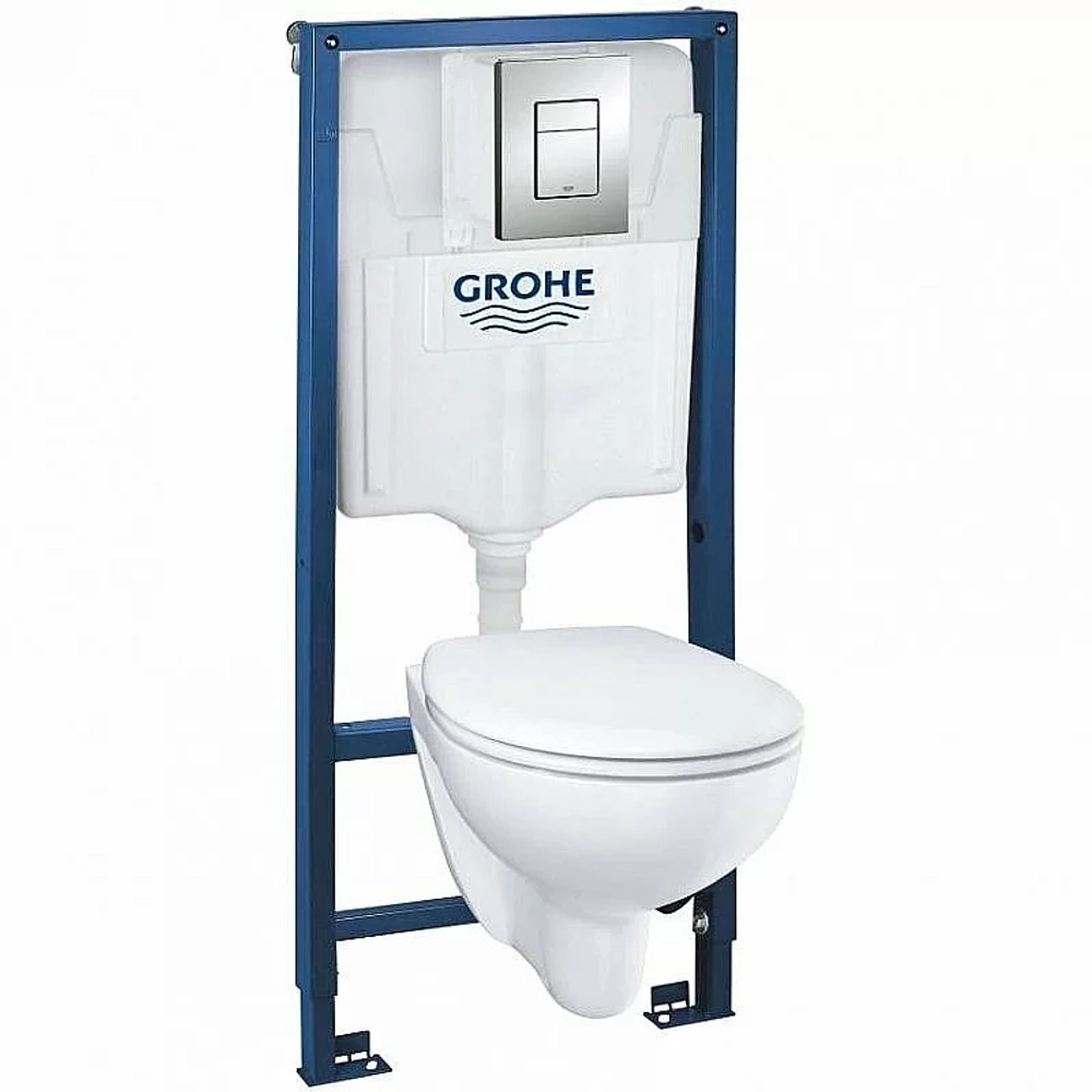 Унитаз подвесной Grohe Bau Ceramic 39586000 безободковый, с крышкой микролифт, с инсталляцией, кнопка хром