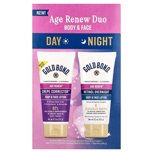 Gold Bond, Age Renew® Duo, дневной и ночной лосьон для тела и лица, 2 флакона по 121 г (4,3 унции)