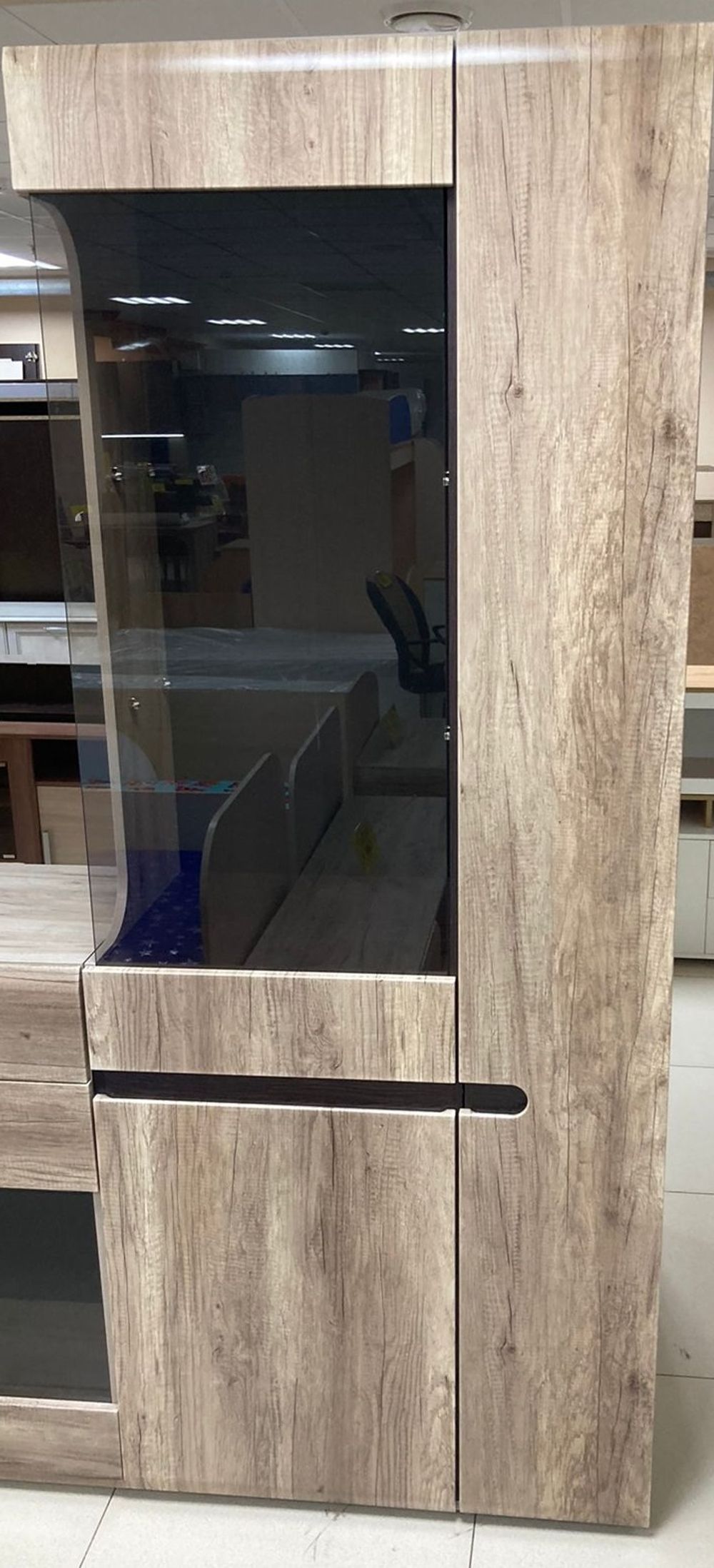 Шкаф витрина левая (440) Ультра серый крафт/дуб приморский