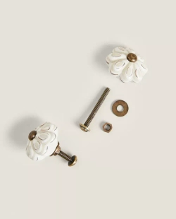 ZARA HOME НАБОР МЕБЕЛЬНЫХ РУЧЕК ИЗ КЕРАМИКИ «ЦВЕТОК» (2 ШТ.), ЗОЛОТОЙ