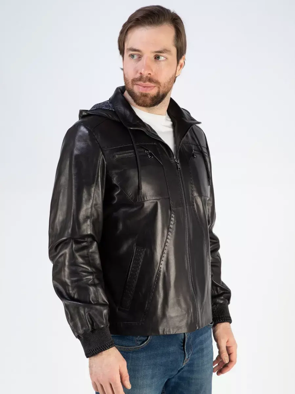 Кожаная куртка демисезонная с капюшоном