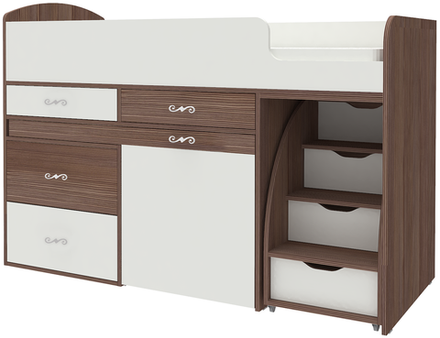 Кровать-чердак КарИВи Малыш 6 Бодего Темный Белый