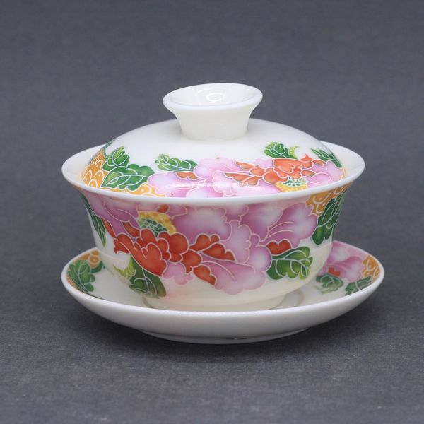 Гайвань белая с цветами, фарфор, 150мл