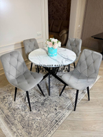 Круглый раздвижной стол "Лофт", белый мрамор и стулья "Ральф" серые