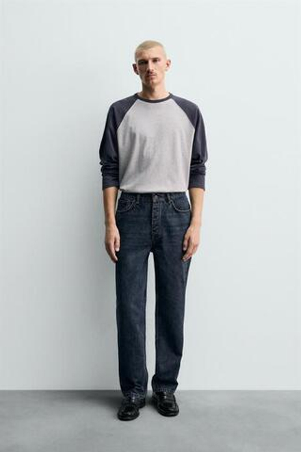 ZARA ДЖИНСЫ STRAIGHT FIT ИЗ ХЛОПКА И ШЕРСТИ, ВЫЦВЕТШИЙ СИНИЙ