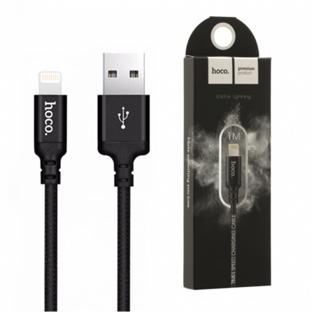 Кабель для iPhone HOCO X14 1м, в оплетке, 010482 Черный