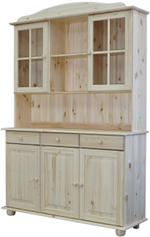 Тумба 132х39х83 Лена, 3 двери из массива сосны, с ящиками (нижняя часть буфета Лена), в натуральной отделке, Dipriz