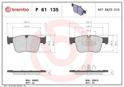 BREMBO - P61135-BRB - Brake Pad Set, disc brake