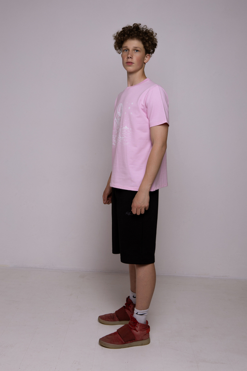 Футболка розовая классическая с принтом «Pulse Of Rain»