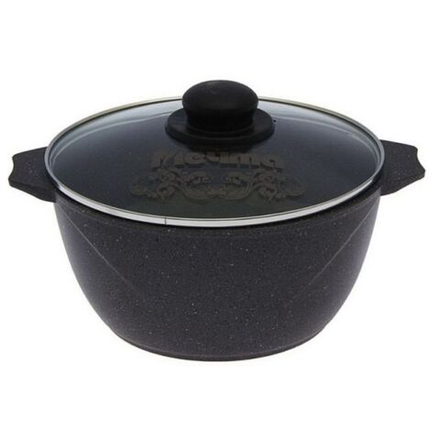 Кастрюля алюминий, антиприг, 4 л, с крыш, крышка стекло, кругл, Мечта, Гранит black, 44802, чер
