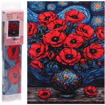 Алмазная мозаика в рулоне 30*40см полная выкладка «DIAMOND», Букет Маки