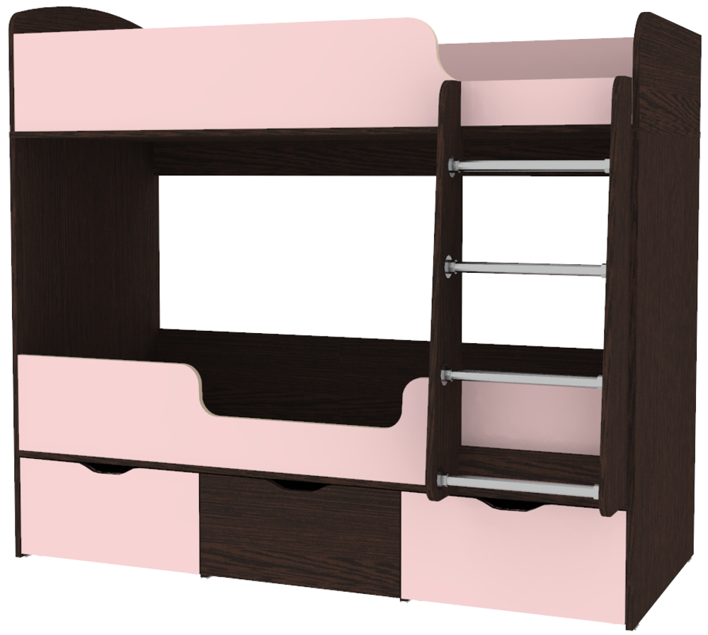 Кровать двухъярусная КарИВи Малыш Двойняшка Венге Розовый