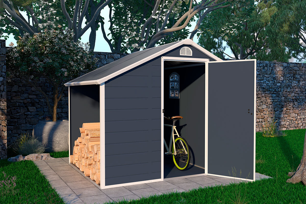 Пластиковый сарай с дровницей Black Fox Modernist D 7x6