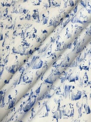 Хлопок Marchand Drapier белый с синим дизайнерским принтом