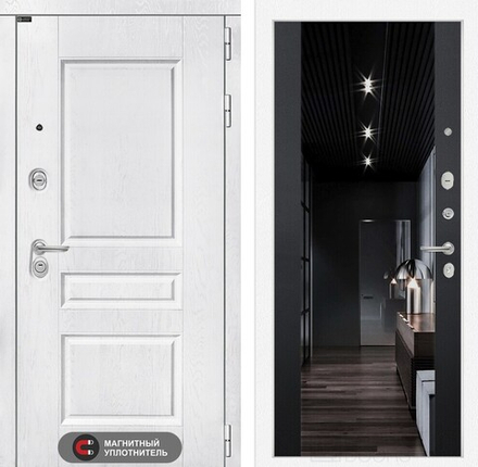 Входная металлическая дверь VERSAL (Версаль)  Альберо браш серебро с тонированным Зеркалом Максимум  /  Черный кварц