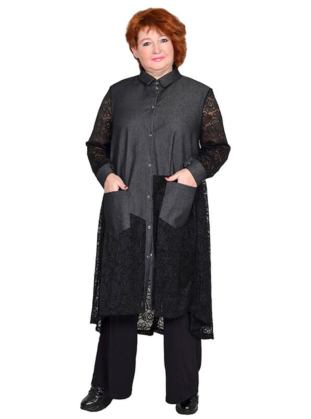 Платье-рубашка с кружевом Эстрада