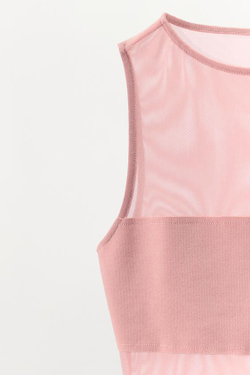 ZARA БОДИ ИЗ КОМБИНИРОВАННОЙ ТКАНИ, ПАСТЕЛЬНО-РОЗОВЫЙ