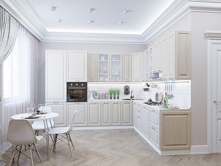 Угловая модульная кухня Ницца-04 Дуб крем - Белый 2340*3200/2700*600