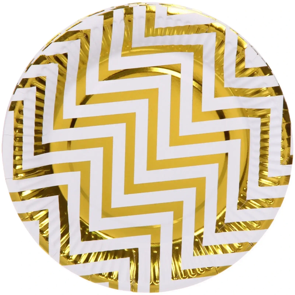 Тарелка бумажная 18 см в наборе 10 шт «Зигзаг», золото