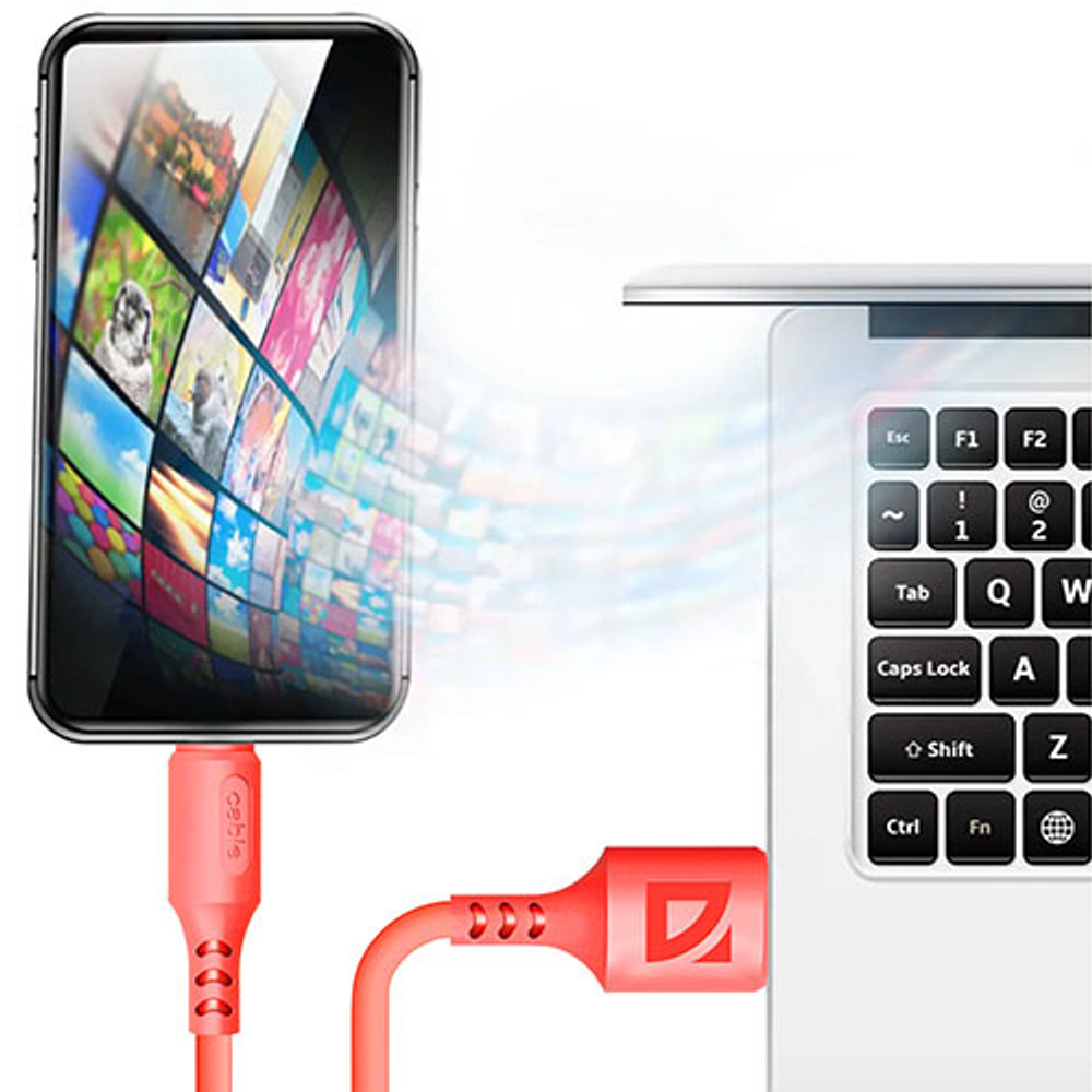 Кабель Defender F207, USB 2.0 (AM) - Apple Lightning (M), 2.4А, красный, 1метр