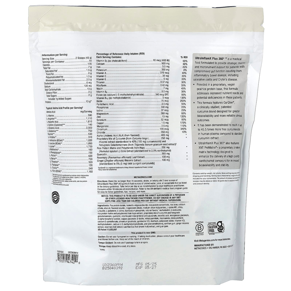 Metagenics, UltraInflamX Plus 360°®, тропическое манго, 602 г (21,23 унции)