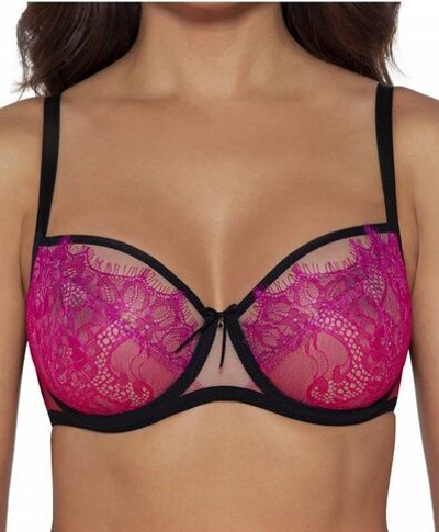 Соблазнительный бюстгальтер plus size с кружевом с ресничками (Размер: 80K) (Цвет: розовый)