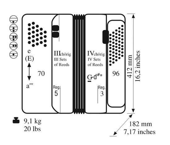 Romance703-III-96/70-BK Romance 703 Аккордеон кнопочный 70/96/III/5/3, черный, Weltmeister