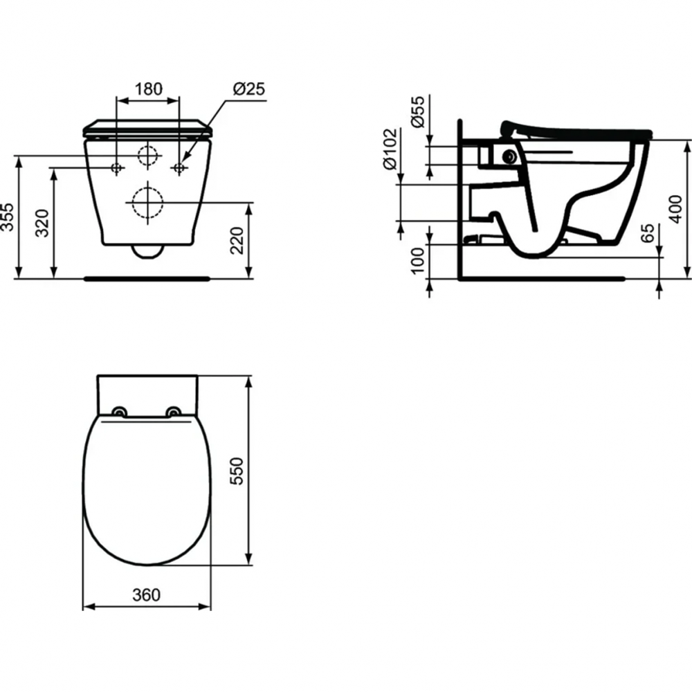 Безободковый подвесной унитазCONNECT Rimless сиденье микролифт