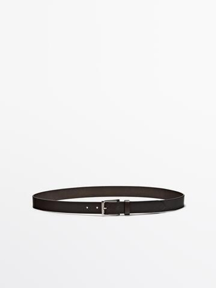 Massimo Dutti Кожаный ремень с прямоугольной пряжкой, коричневый