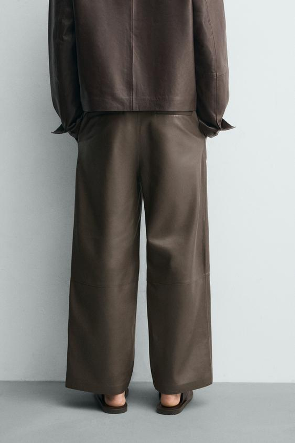 ZARA КОЖАНЫЕ БРЮКИ BALLOON FIT, КОРИЧНЕВЫЙ