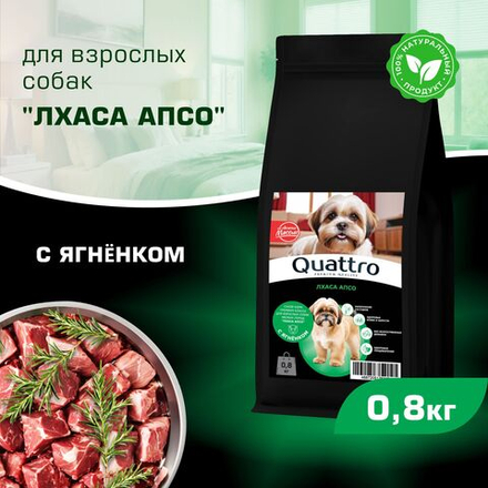 Корм сухой для взрослых собак породы Лхаса апсо, с ягненком, 800 гр, QUATTRO