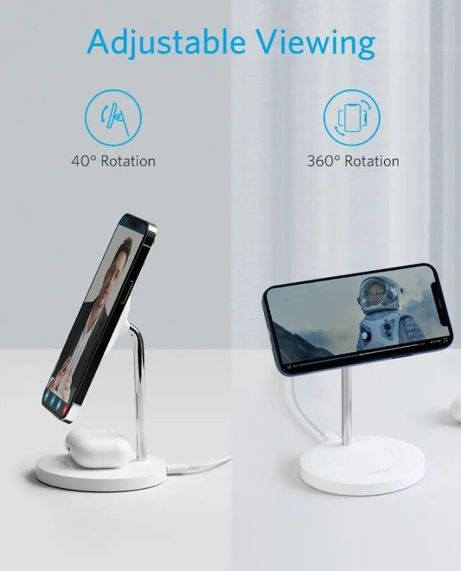 Беспроводное зарядное устройство Anker PowerWave Magnetic 2-in-1 Stand A25611Y1 (Белое)