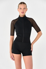 Комбинезон с поддержкой 10 см шортами и короткими рукавами из сетки