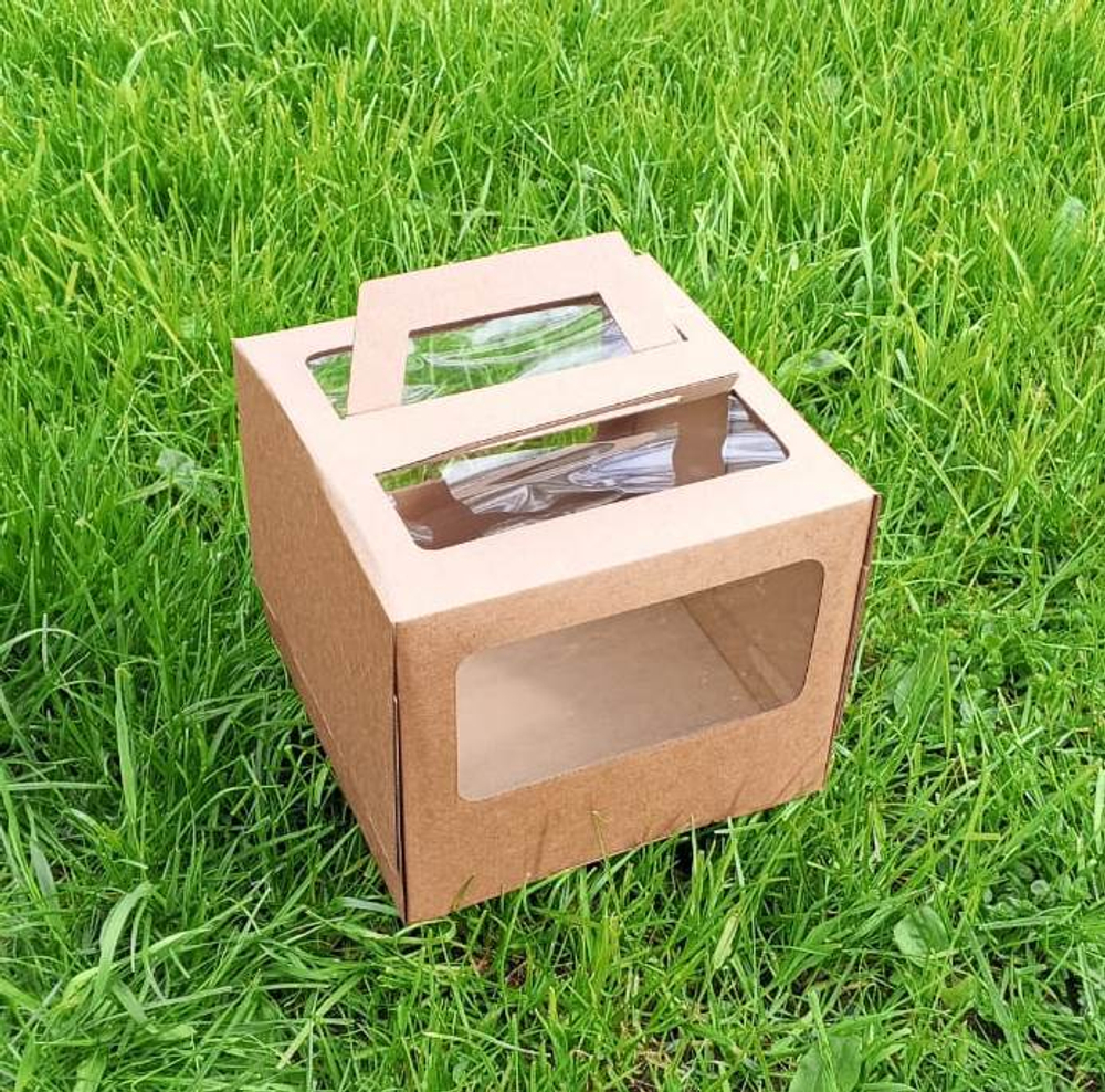 Коробка для торта 24х24х20 с ручками КРАФТ