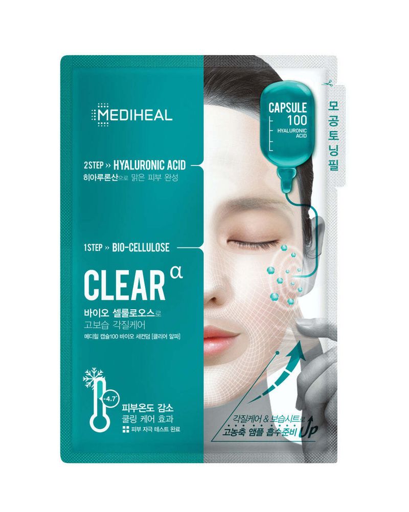 Mediheal Capsule100 Bio Seconderm Mask Clear 2-х ступенчатая биоцелюлозная маска с гиалуроновой кислотой