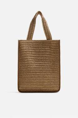 ZARA ПЛЕТЕНАЯ СУМКА-ШОПЕР, СВЕТЛО-БЕЖЕВЫ